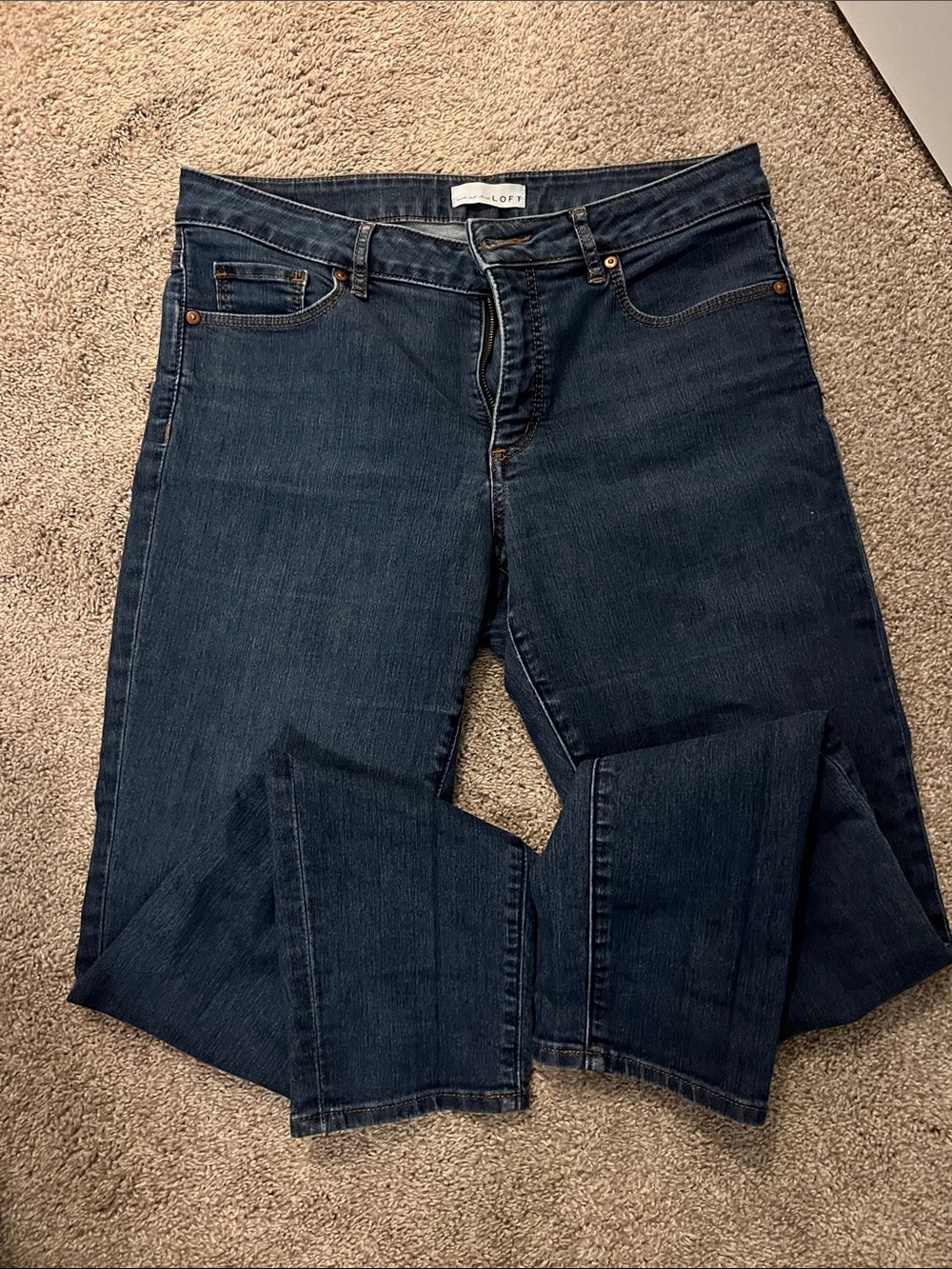 LOFT Women's Straight Leg Jeans in Dark Blue Denim